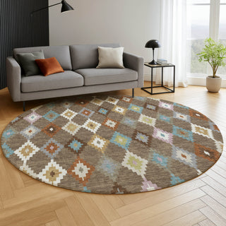 Dalyn Kenner KN10 Chocolate Area Rug Round Lifestyle Image Feature