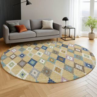 Dalyn Kenner KN10 Gold Area Rug Round Lifestyle Image Feature