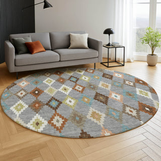 Dalyn Kenner KN10 Gray Area Rug Round Lifestyle Image Feature