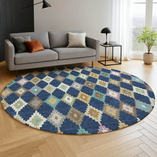 Dalyn Kenner KN10 Navy Area Rug Round Lifestyle Image Feature