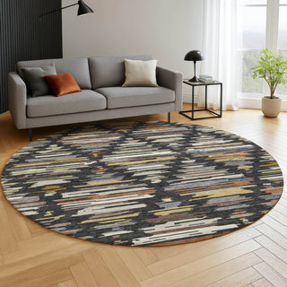 Dalyn Kenner KN2 Black Area Rug Round Lifestyle Image Feature