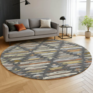 Dalyn Kenner KN2 Charcoal Area Rug Round Lifestyle Image Feature