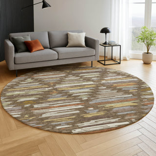 Dalyn Kenner KN2 Chocolate Area Rug Round Lifestyle Image Feature