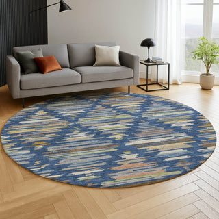 Dalyn Kenner KN2 Navy Area Rug Round Lifestyle Image Feature