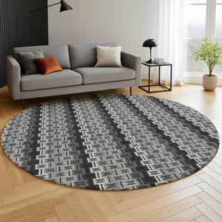 Dalyn Kenner KN3 Black Area Rug Round Lifestyle Image Feature