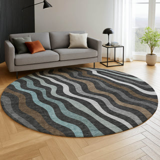 Dalyn Kenner KN4 Black Area Rug Round Lifestyle Image Feature