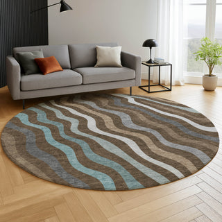 Dalyn Kenner KN4 Chocolate Area Rug Round Lifestyle Image Feature