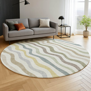 Dalyn Kenner KN4 Ivory Area Rug Round Lifestyle Image Feature