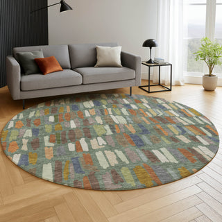 Dalyn Kenner KN5 Basil Area Rug Round Lifestyle Image Feature