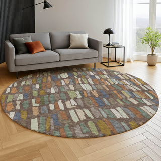 Dalyn Kenner KN5 Chocolate Area Rug Round Lifestyle Image Feature