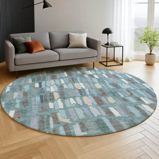 Dalyn Kenner KN5 Teal Area Rug Round Lifestyle Image Feature