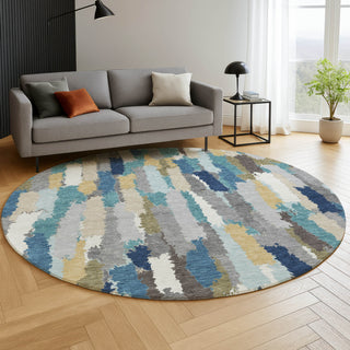 Dalyn Kenner KN6 Teal Area Rug Round Lifestyle Image Feature