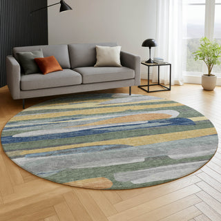 Dalyn Kenner KN7 Basil Area Rug Round Lifestyle Image Feature