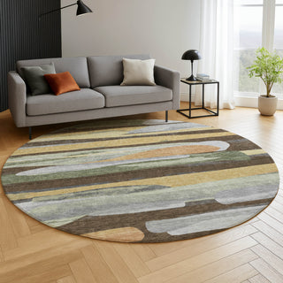 Dalyn Kenner KN7 Chocolate Area Rug Round Lifestyle Image Feature