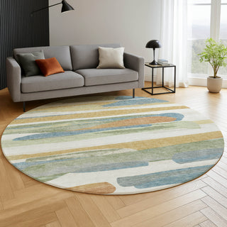 Dalyn Kenner KN7 Ivory Area Rug Round Lifestyle Image Feature