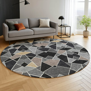 Dalyn Kenner KN8 Black Area Rug Round Lifestyle Image Feature