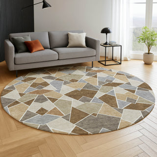 Dalyn Kenner KN8 Chocolate Area Rug Round Lifestyle Image Feature