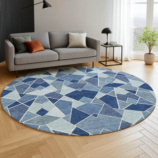 Dalyn Kenner KN8 Denim Area Rug Round Lifestyle Image Feature