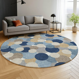 Dalyn Kenner KN9 Blue Area Rug Round Lifestyle Image Feature