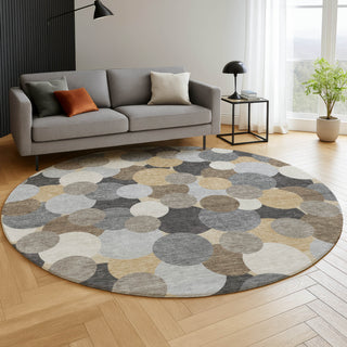 Dalyn Kenner KN9 Gray Area Rug Round Lifestyle Image Feature