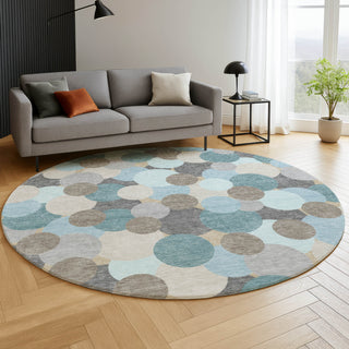 Dalyn Kenner KN9 Turquoise Area Rug Round Lifestyle Image Feature