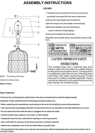 Surya Levane LEV-001 Lamp Assembly