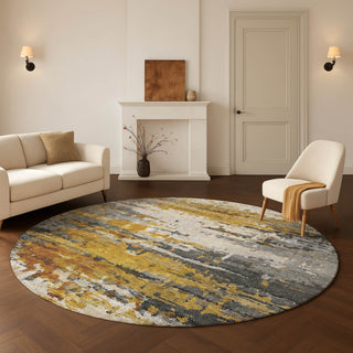 Dalyn Lumara LM1 Graphite Area Rug Round Lifestyle Image Feature