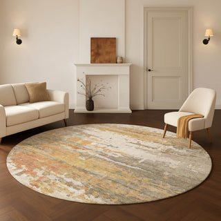 Dalyn Lumara LM1 Khaki Area Rug Round Lifestyle Image Feature