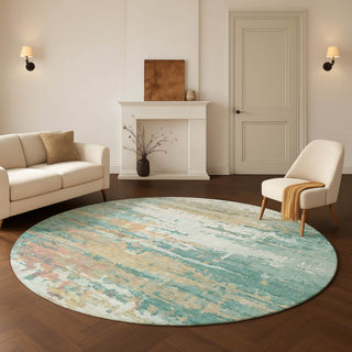 Dalyn Lumara LM1 Seafoam Area Rug Round Lifestyle Image Feature