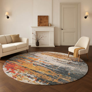 Dalyn Lumara LM1 Volcano Area Rug Round Lifestyle Image Feature