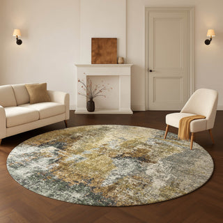Dalyn Lumara LM2 Khaki Area Rug Round Lifestyle Image Feature