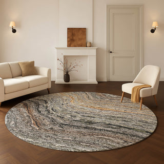Dalyn Lumara LM3 Pewter Area Rug Round Lifestyle Image Feature
