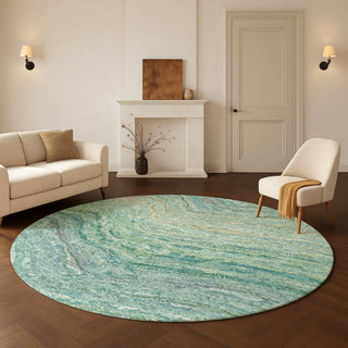 Dalyn Lumara LM3 Teal Area Rug Round Lifestyle Image Feature