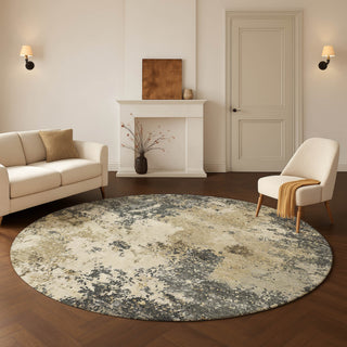 Dalyn Lumara LM4 Pewter Area Rug Round Lifestyle Image Feature