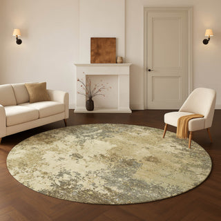 Dalyn Lumara LM4 Wheat Area Rug Round Lifestyle Image Feature