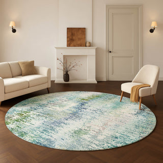 Dalyn Lumara LM5 Aqua Area Rug Round Lifestyle Image Feature