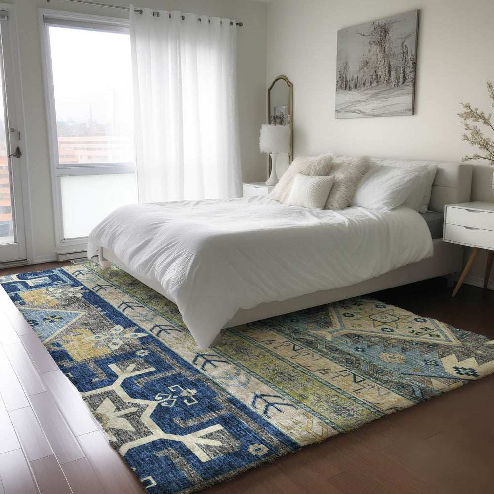 Dalyn Lorenzo LN3 Navy Machine Washable Area Rug Lifestyle Image Feature