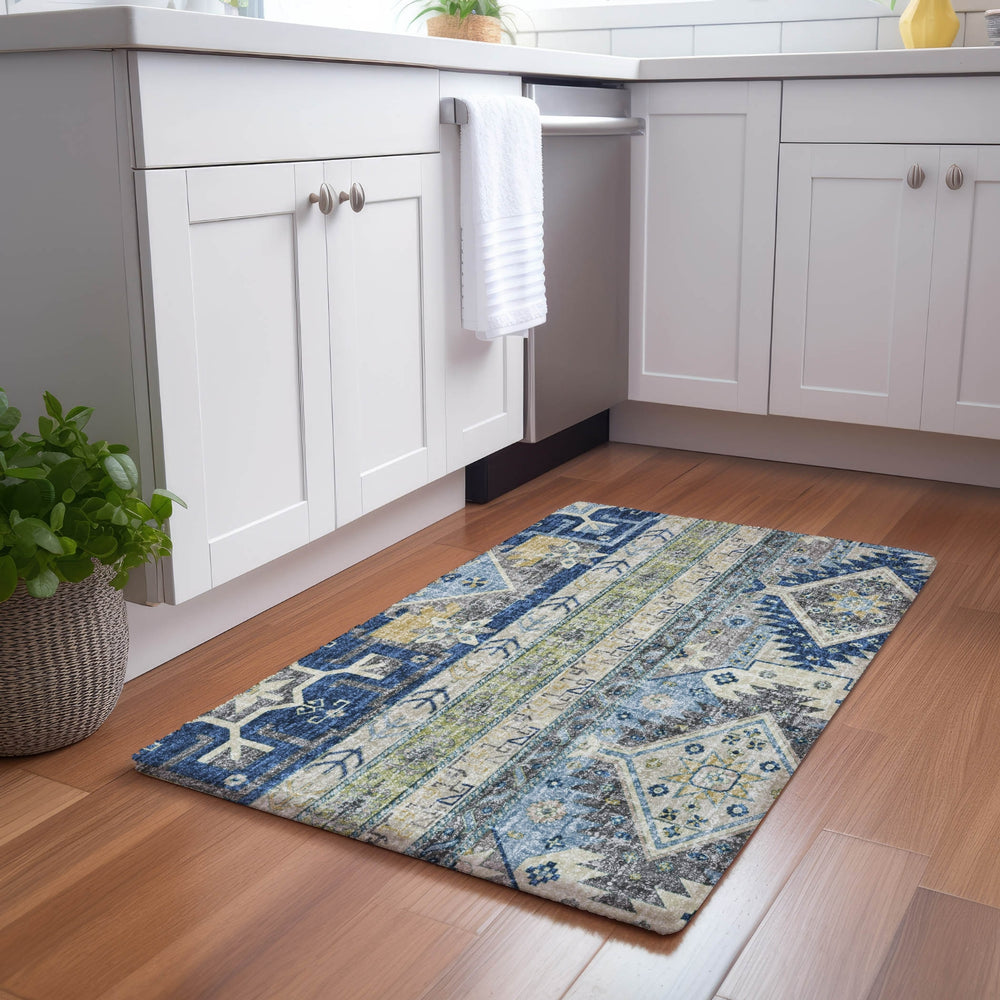 Dalyn Lorenzo LN3 Navy Machine Washable Area Rug Scatter Lifestyle Image Feature
