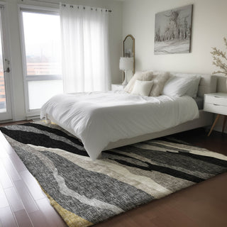 Dalyn Lorenzo LN4 Black Machine Washable Area Rug Lifestyle Image Feature