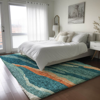 Dalyn Lorenzo LN4 Teal Machine Washable Area Rug Lifestyle Image Feature