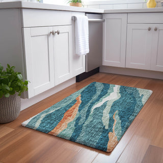 Dalyn Lorenzo LN4 Teal Machine Washable Area Rug Scatter Lifestyle Image Feature