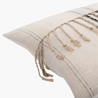 Surya Linen Stripe Embellished LSP-003 Light Beige Corner Shot
