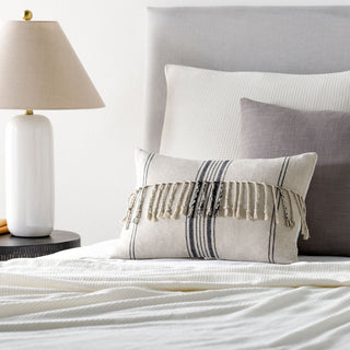 Surya Linen Stripe Embellished LSP-003 Light Beige Style Shot