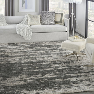Nourison Luxurious Shag LXR02 Charcoal/Ivory Area Rug Corner Image
