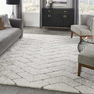 Nourison Luxurious Shag LXR03 Ivory/Grey Area Rug Corner Image