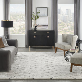 Nourison Luxurious Shag LXR03 Ivory/Grey Area Rug Room Image Feature
