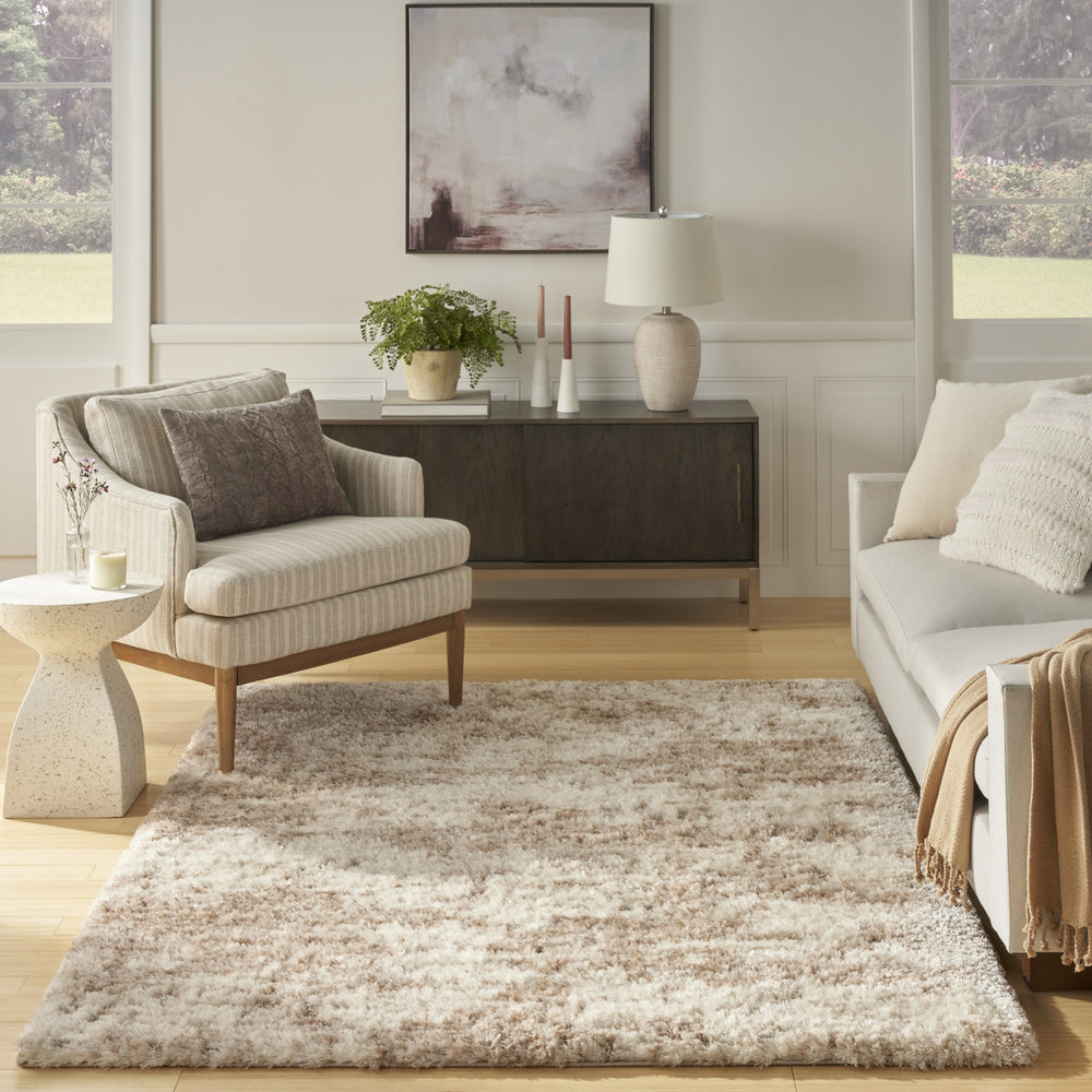 Nourison Luxurious Shag LXR10 Ivory Dark Beige Area Rug Room Image Feature