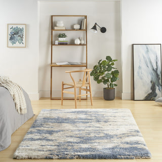 Nourison Luxurious Shag LXR10 Light Blue Grey Area Rug Room Image Feature