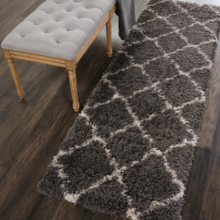 Nourison Luxe Shag LXS02 Charcoal Beige Area Rug Corner Image