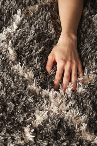 Nourison Luxe Shag LXS02 Charcoal Beige Area Rug Room Image Feature